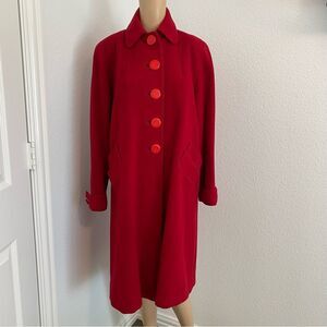 Carnahan's Red Vintage Coat Long 5 Button Pockets Deerhead Chinchilla Wool SZ L